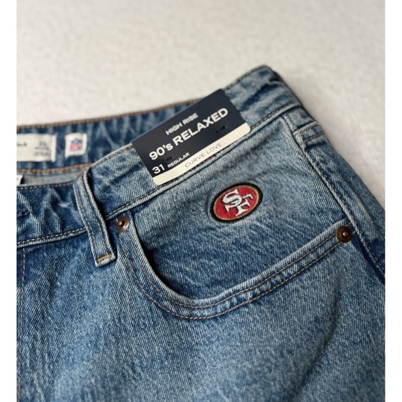 Abercrombie & Fitch High Rise 90s Relaxed San Francisco 49ers Jean Sz 31R NEW! - Picture 6 of 12